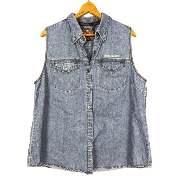 Vintage Harley Davidson Women’s Denim Vest Western Moto Style Bikercore - Picture 1 of 6